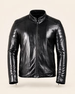 Marc Ed — men's black sheepskin leather jacket, front view | Kordovan Pakistan