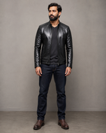 Marc Ed — men's black sheepskin leather jacket, side view | Kordovan Pakistan
