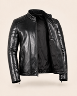 Marc Ed — men's black sheepskin leather jacket, open front showing the lining | Kordovan Pakistan
