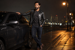 Marc Ed — men's black sheepskin leather jacket, full-length styled view | Kordovan Pakistan