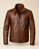 Maverick — men's brown sheepskin leather jacket, front view | Kordovan Pakistan
