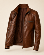 Maverick — men's brown sheepskin leather jacket, open front showing the lining | Kordovan Pakistan