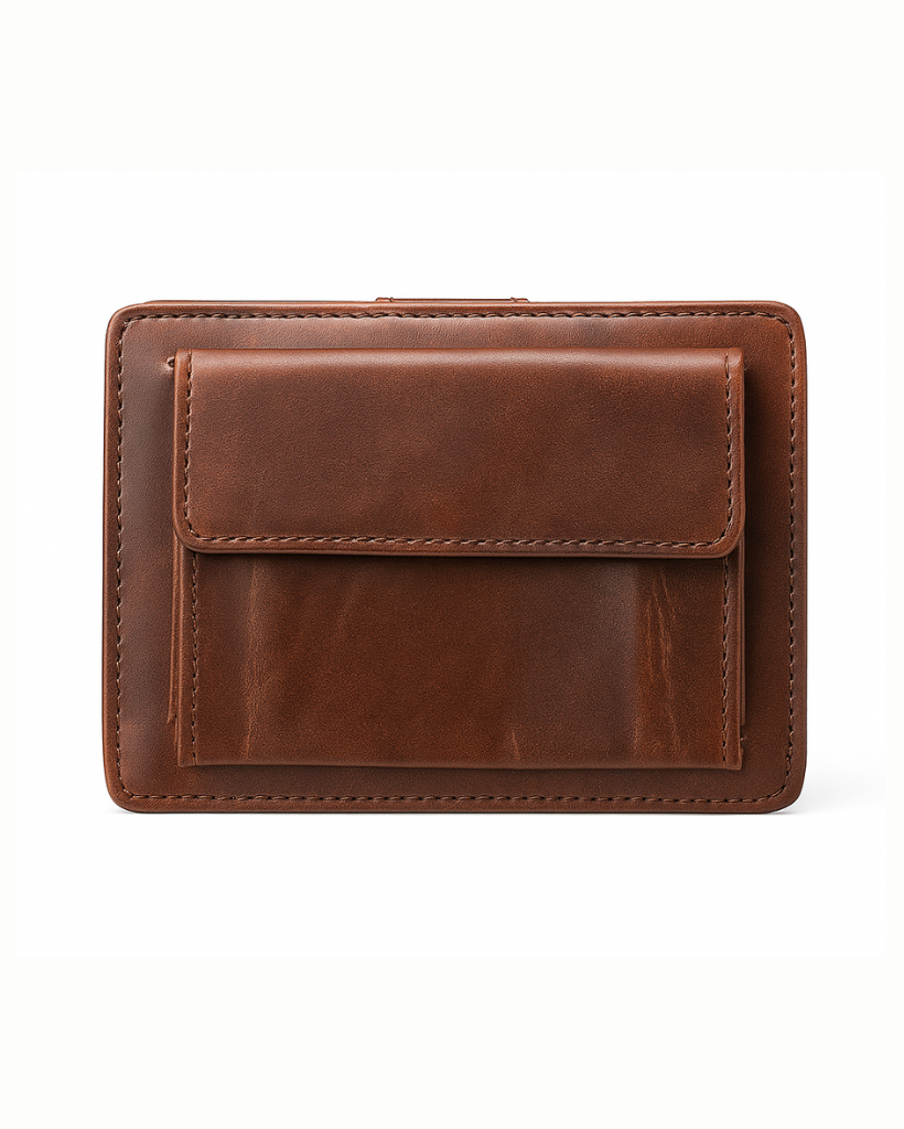 Brown leather wallet on a white background