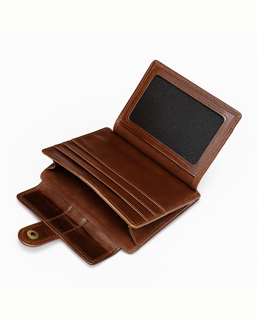 Brown leather wallet on a white background