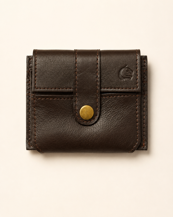 The Mocha Mate bifold wallet in brown cow leather — front view | Kordovan Pakistan