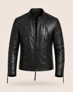 Nightfall — men's black diamond quilted leather jacket, front view | Kordovan Pakistan
