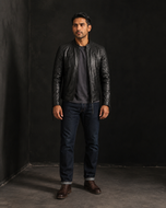 Nightfall — men's black diamond quilted leather jacket, side view | Kordovan Pakistan