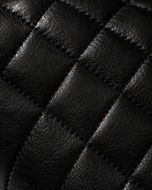 Nightfall — men's black diamond quilted leather jacket, close-up of the diamond quilting and hardware | Kordovan Pakistan