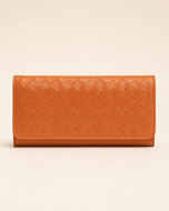 The Nova handwoven leather clutch wallet in tan — front view | Kordovan Pakistan