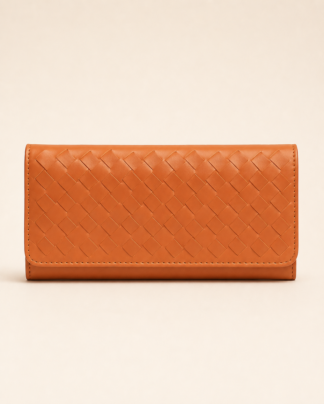 The Nova handwoven leather clutch wallet in tan — front view | Kordovan Pakistan