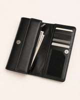 Nova clutch open — card slots, compartments and zip pocket