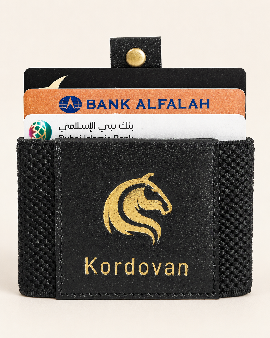 KODO smart wallet Black Gold edition — black Crazy Horse leather with gold detailing