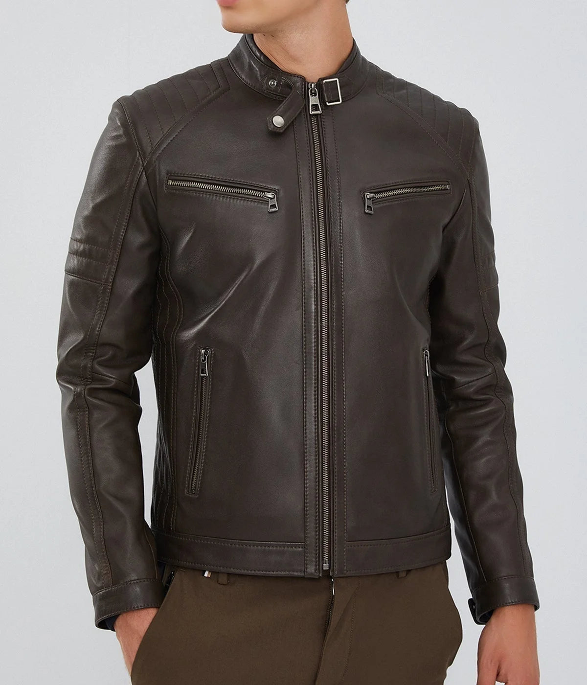 Ralph | Men's Dark Brown Zipper Leather Biker Jacket