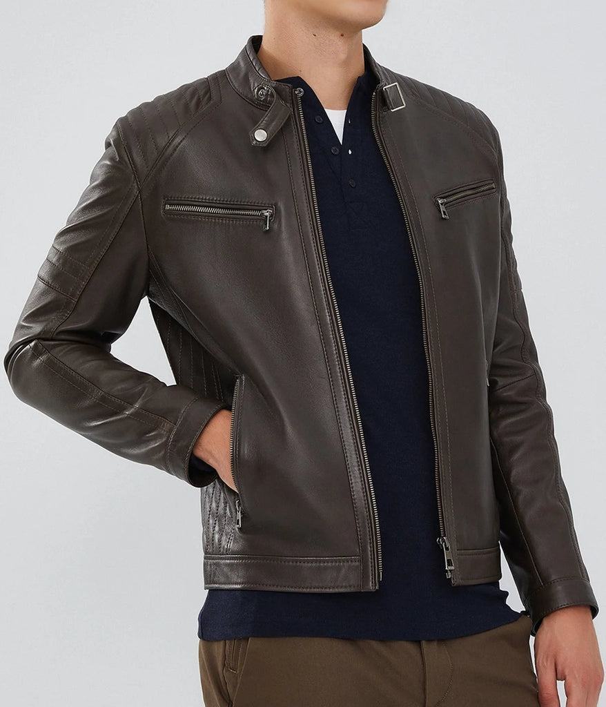 Ralph | Men's Dark Brown Zipper Leather Biker Jacket