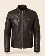 Ralph — men's dark brown leather jacket, front view | Kordovan Pakistan