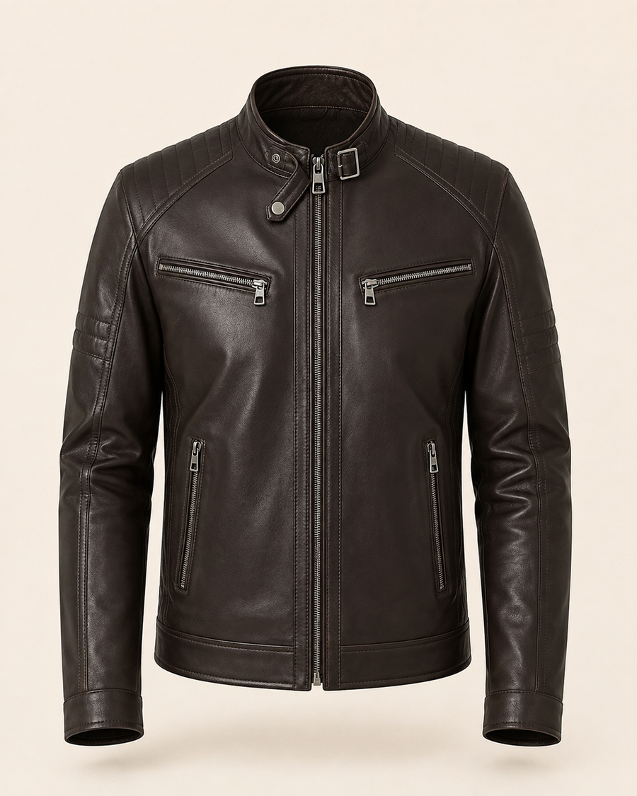 Ralph — men's dark brown leather jacket, front view | Kordovan Pakistan