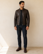 Ralph — men's dark brown leather jacket, side view | Kordovan Pakistan