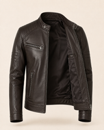 Ralph — men's dark brown leather jacket, open front showing the lining | Kordovan Pakistan