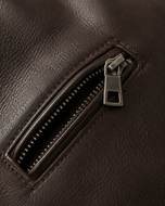 Ralph — men's dark brown leather jacket, close-up of the leather grain and hardware | Kordovan Pakistan