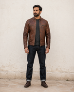 Rebel | Men's Brown Cafe Racer Sheepskin Leather Jacket