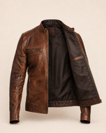 Rebel | Men's Brown Cafe Racer Sheepskin Leather Jacket