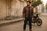 Rebel | Men's Brown Cafe Racer Sheepskin Leather Jacket