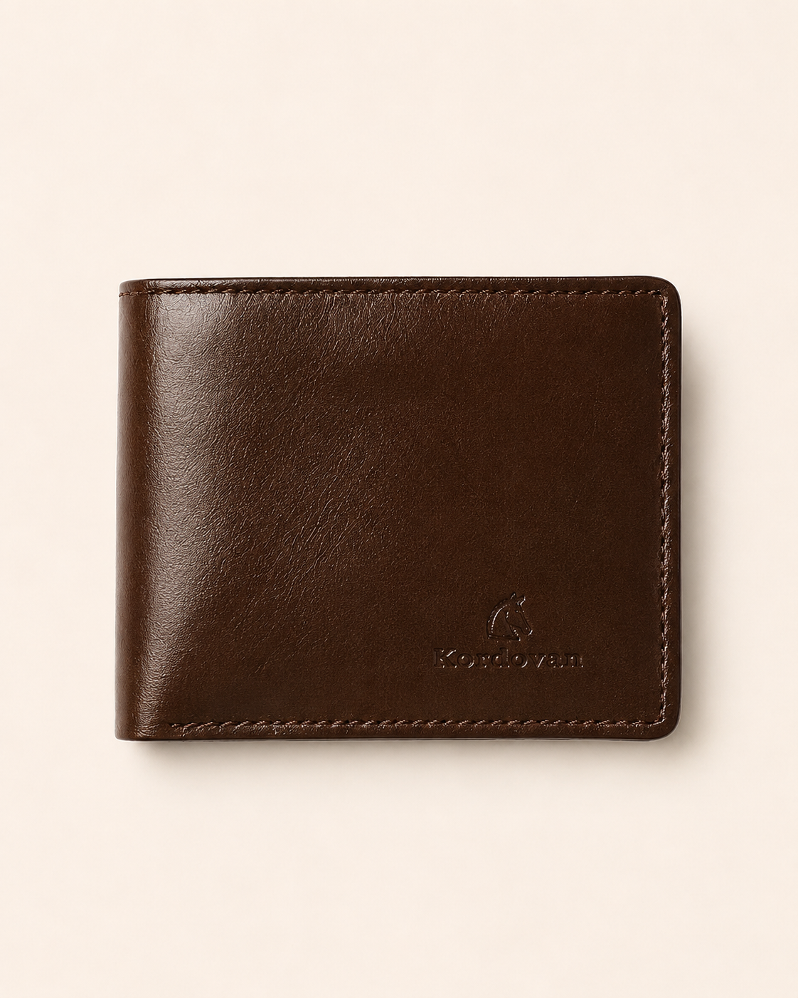 Rigor Lite slim wallet in brown sheep leather — front view | Kordovan Pakistan