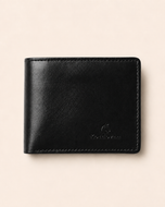 Rigor Lite slim wallet in black sheep leather — front view | Kordovan Pakistan