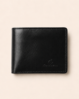 Rigor Lite slim wallet in black sheep leather — front view | Kordovan Pakistan