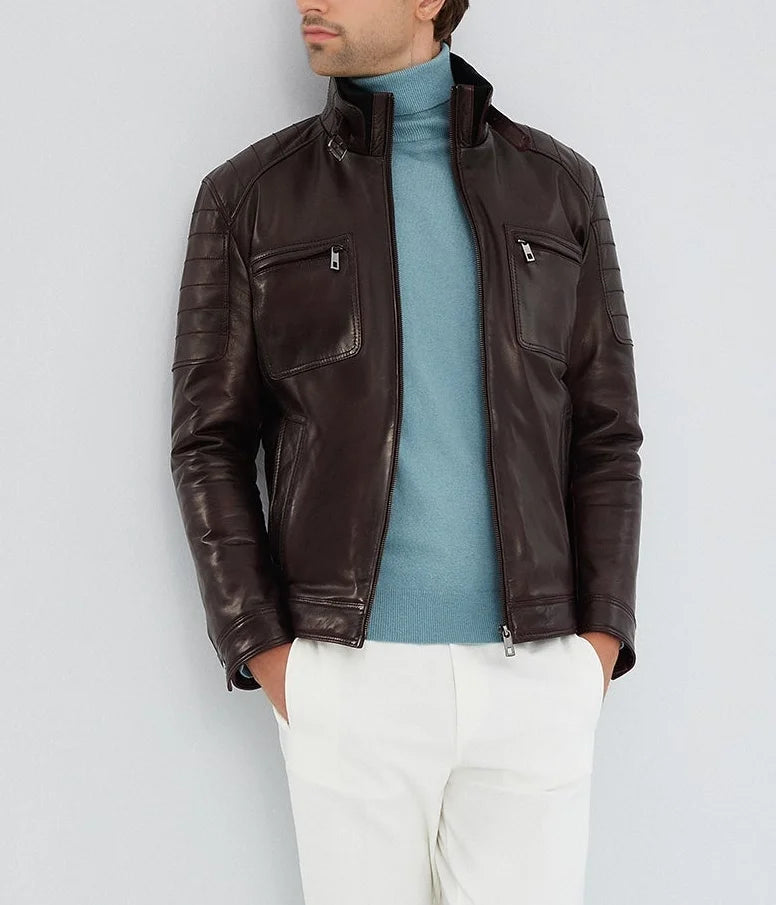 Rodriguez | Men's Claret Quilted Leather Biker Jacket