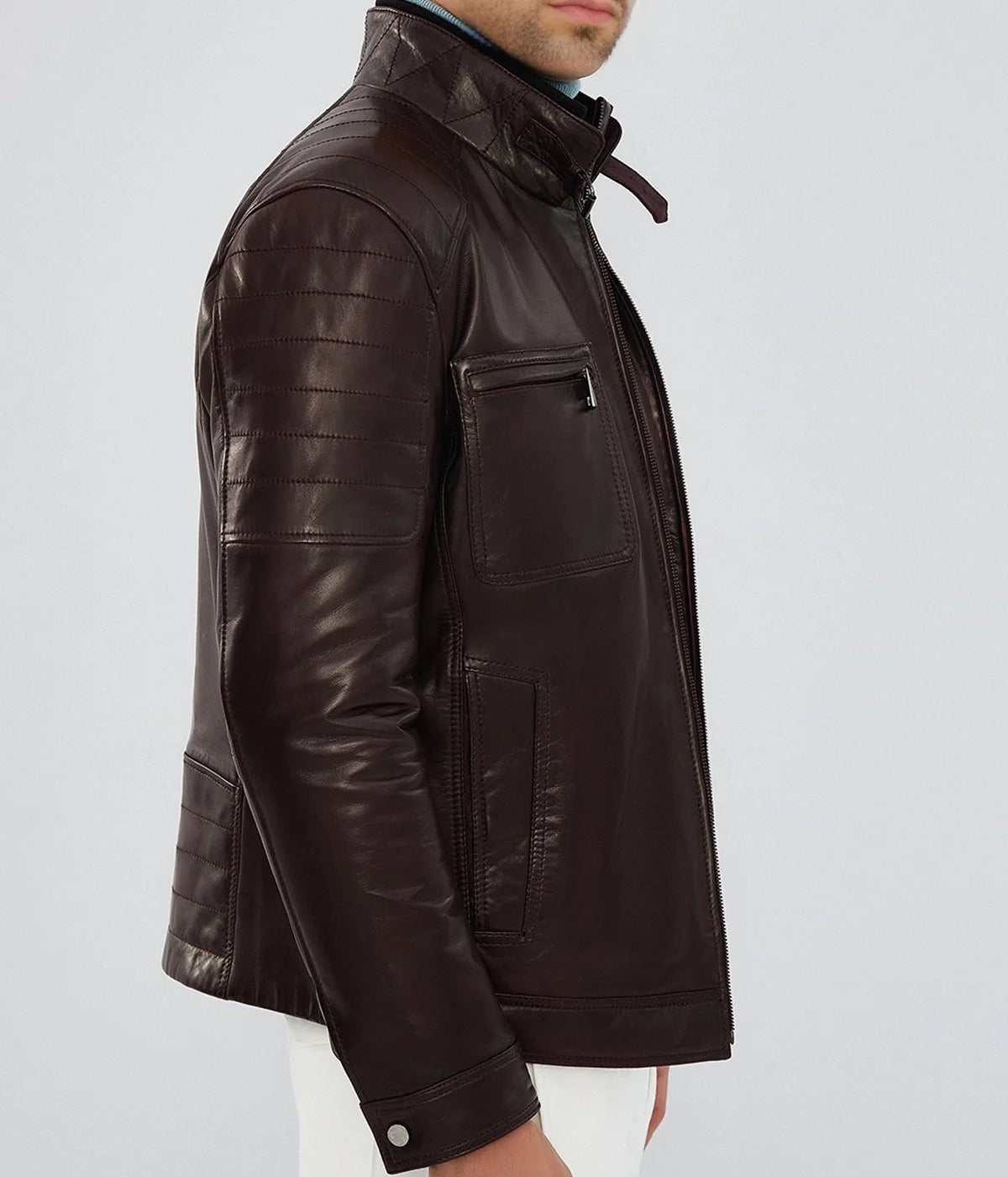 Rodriguez | Men's Claret Quilted Leather Biker Jacket