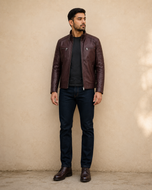 Rodriguez — men's claret quilted leather jacket, side view | Kordovan Pakistan
