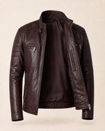 Rodriguez — men's claret quilted leather jacket, open front showing the lining | Kordovan Pakistan
