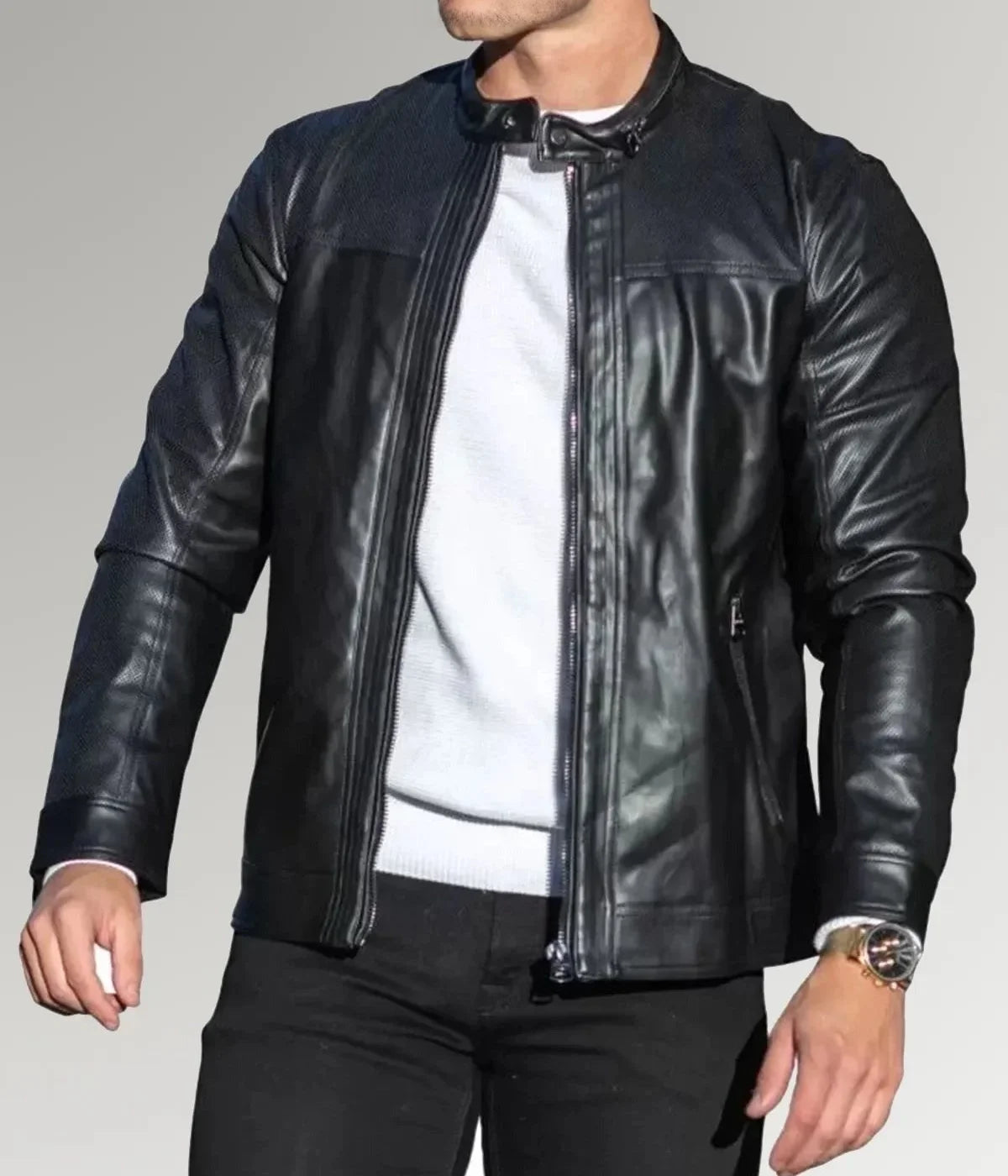 Shadow Rider | Men's Black Cafe Racer Leather Jacket