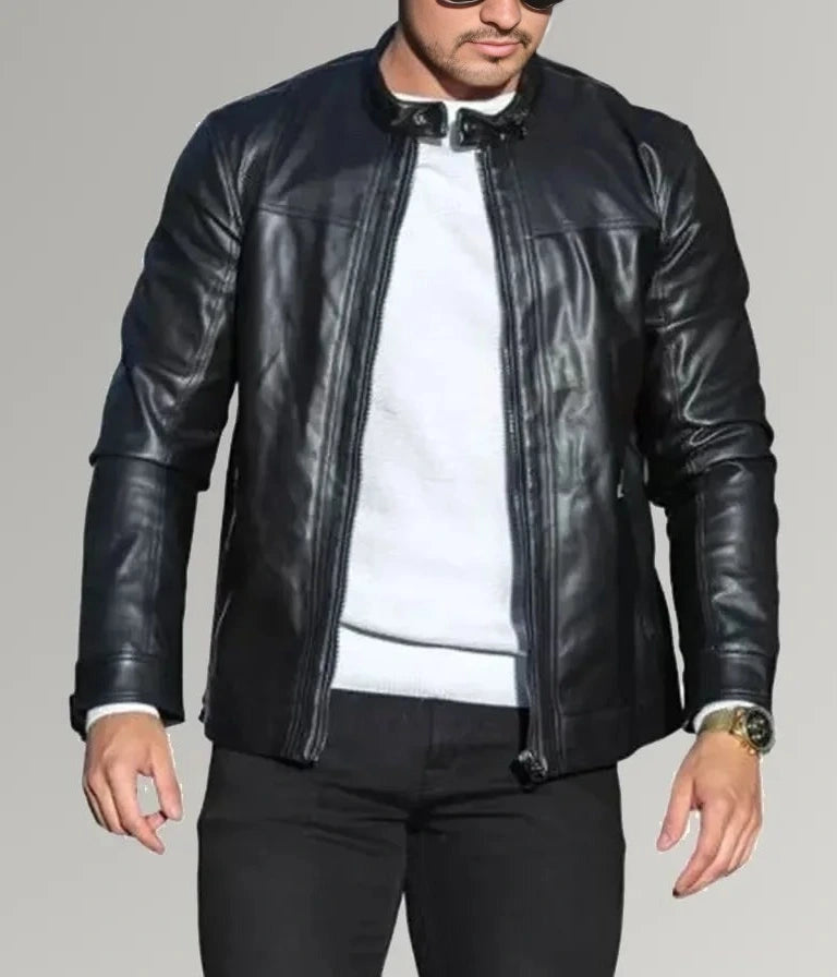 Shadow Rider | Men's Black Cafe Racer Leather Jacket