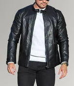 Shadow Rider | Men's Black Cafe Racer Leather Jacket