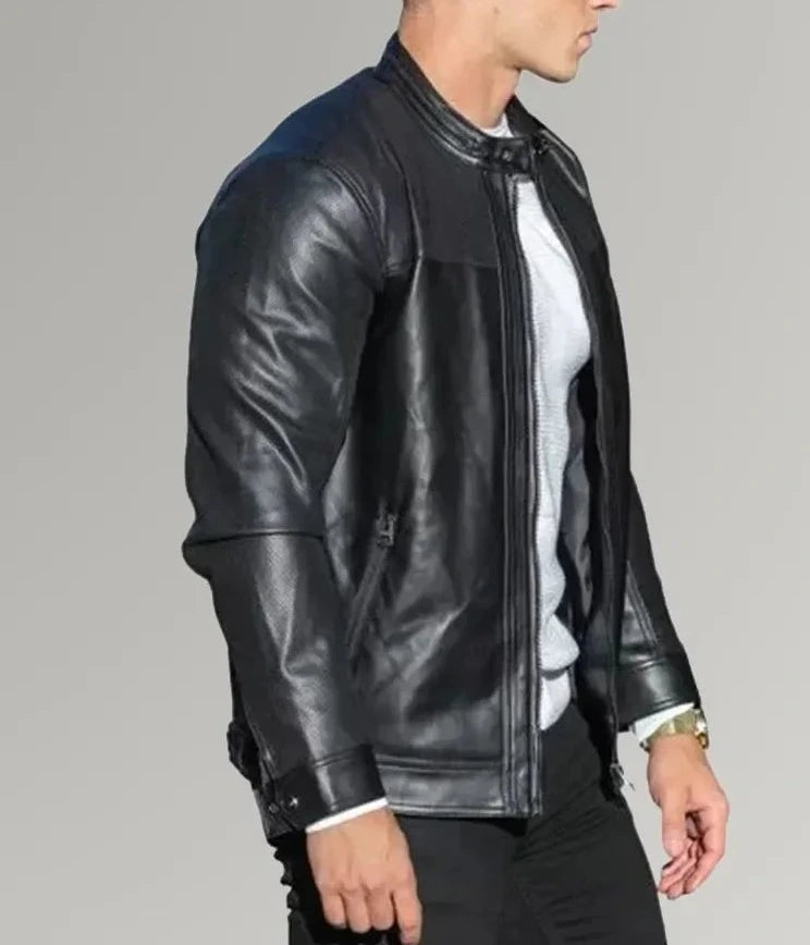 Shadow Rider | Men's Black Cafe Racer Leather Jacket
