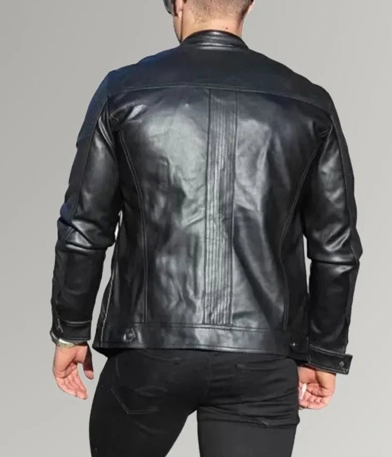 Shadow Rider | Men's Black Cafe Racer Leather Jacket