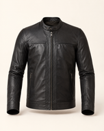 Shadow Rider — men's black cafe racer leather jacket, front view | Kordovan Pakistan