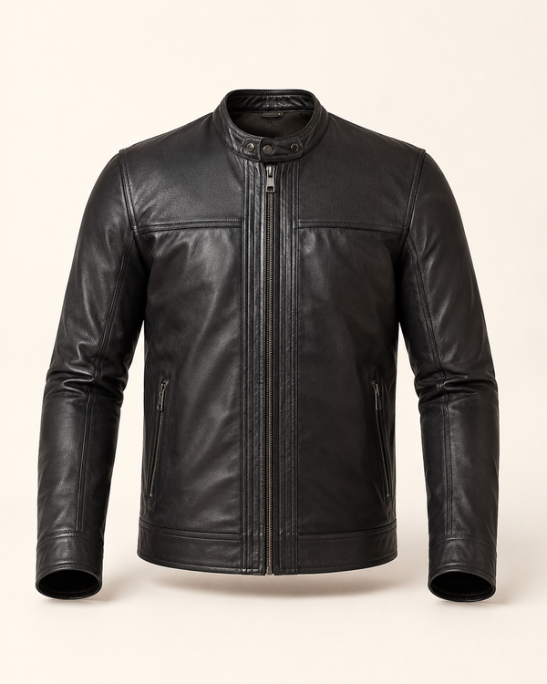 Shadow Rider — men's black cafe racer leather jacket, front view | Kordovan Pakistan