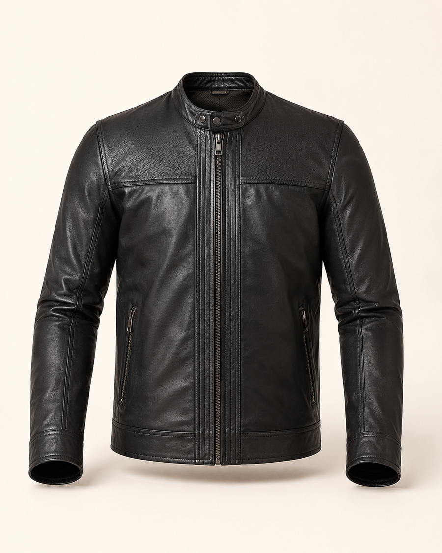 Shadow Rider — men's black cafe racer leather jacket, front view | Kordovan Pakistan