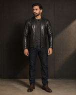 Shadow Rider — men's black cafe racer leather jacket, side view | Kordovan Pakistan