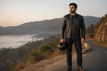 Shadow Rider — men's black cafe racer leather jacket, full-length styled view | Kordovan Pakistan