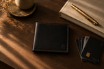 Sheppard soft leather wallet on a walnut desk — organised everyday carry by Kordovan