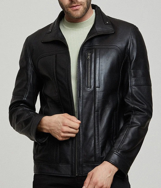 Stryker | Men's Black Zippered Accents Leather Biker Jacket