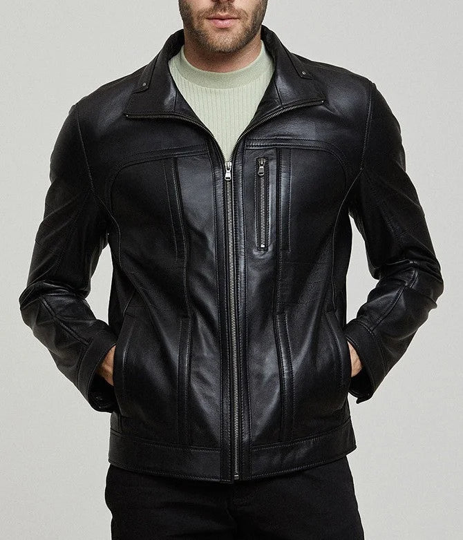 Stryker | Men's Black Zippered Accents Leather Biker Jacket