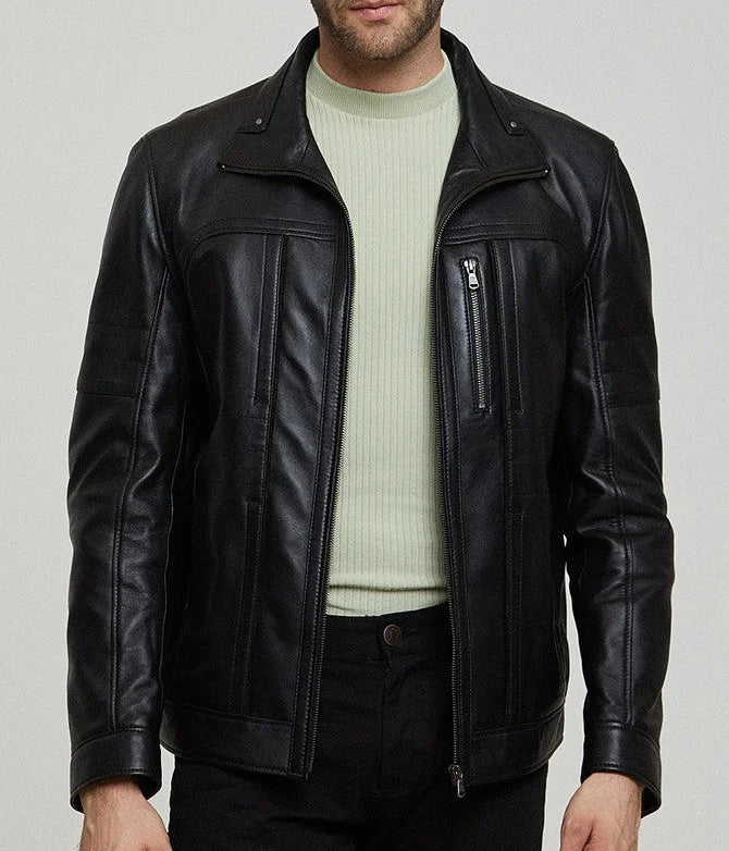 Stryker | Men's Black Zippered Accents Leather Biker Jacket