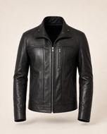 Stryker — men's black zip-detail leather jacket, front view | Kordovan Pakistan