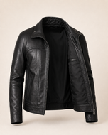 Stryker — men's black zip-detail leather jacket, open front showing the lining | Kordovan Pakistan