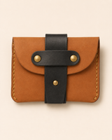 The Hunter HM rugged leather wallet with brass-studded strap — front view | Kordovan Pakistan
